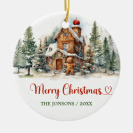 Niedlicher, lustiger Wasserfarben-Lebkuchen-Winter Keramik Ornament