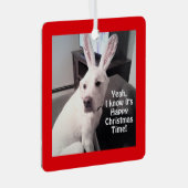 Niedlicher, lustiger Weißer Hund mit sonnigen Ohre Ornament Aus Metall (Vorderseite Rechts)