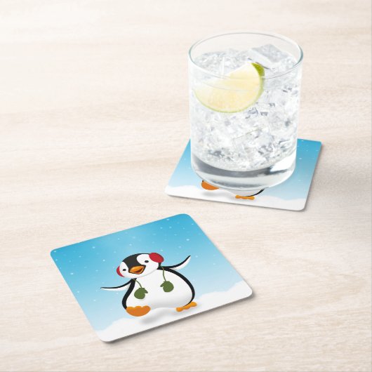 Niedlicher lustiger WinterPenguin Rechteckiger Pappuntersetzer (Vor Ort)