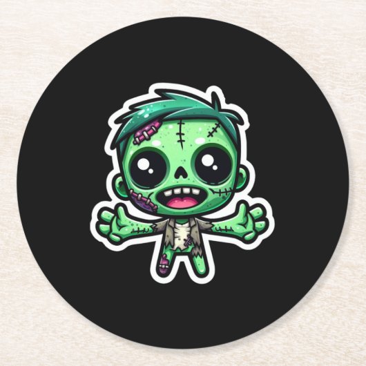 Niedlicher, lustiger Zombie Runder Pappuntersetzer (Vorderseite)