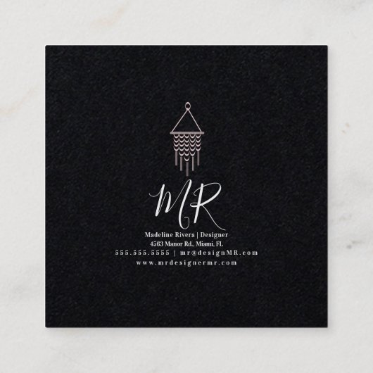 Niedlicher Macrame Artist Handmade Design Rosa Sch Quadratische Visitenkarte (Rückseite)