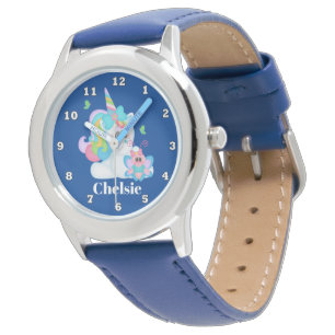 Niedlicher Mädchen Unicorn addieren Namensuhr Armbanduhr
