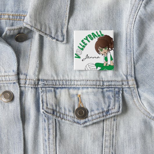 Niedlicher Mädchen-Volleyball-Spieler im Grün Button (Beispiel)