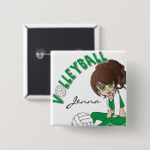 Niedlicher Mädchen-Volleyball-Spieler im Grün Button (Vorne & Hinten)