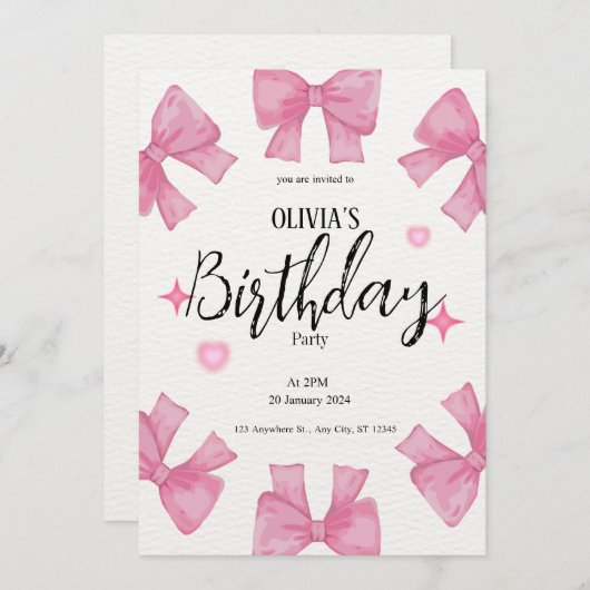 niedlicher, mädchenhaft rosa Glitzer Geburtstag Einladung (Vorne/Hinten)