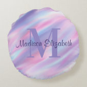 Niedlicher Mädchenname & Monogramm Rosa Lila & Bla Rundes Kissen (Rückseite)