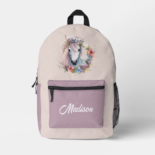 Niedlicher Mädchenname Rosa Pastellfarben Pony Bedruckter Rucksack (Vorderseite)