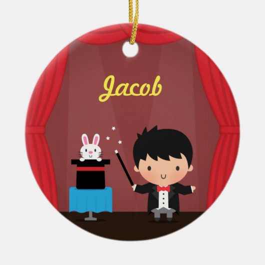 Niedlicher Magier-scherzt magischer Häschen-Trick Keramik Ornament (Vorne)