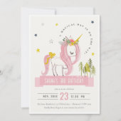 Niedlicher magischer Einhorn Rosa Gelber Kindergeb Einladung (Vorderseite)