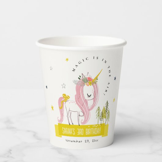 Niedlicher magischer Einhorn Rosa Gelber Kindergeb Pappbecher (Rückseite)