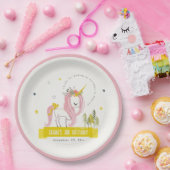 Niedlicher magischer Einhorn Rosa Gelber Kindergeb Pappteller (Party)