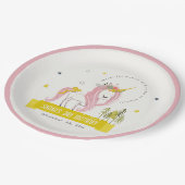 Niedlicher magischer Einhorn Rosa Gelber Kindergeb Pappteller (Schrägansicht)