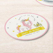 Niedlicher magischer Einhorn Rosa Gelber Kindergeb Runder Pappuntersetzer (Angewinkelt)