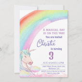 Niedlicher magischer, moderner Einhornregenbogen 3 Einladung (Vorderseite)