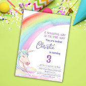 Niedlicher magischer, moderner Einhornregenbogen 3 Einladung