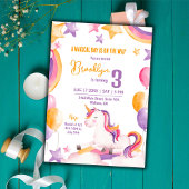 Niedlicher magischer, moderner Einhornregenbogen 3 Einladung