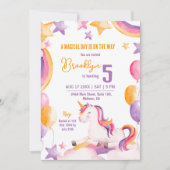 Niedlicher magischer moderner Einhornregenbogen 5. Einladung (Vorderseite)