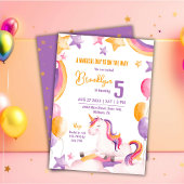 Niedlicher magischer moderner Einhornregenbogen 5. Einladung