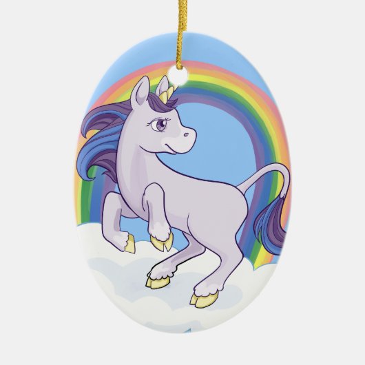 Niedlicher magischer RegenbogenUnicorn Keramik Ornament (Vorne)