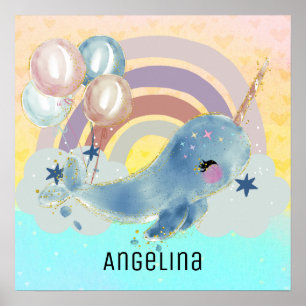 Niedlicher magischer Sea Unicorn-Individuelle Name Poster