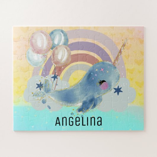 Niedlicher magischer Sea Unicorn-Individuelle Name Puzzle (Horizontal)