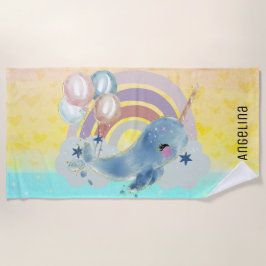Niedlicher magischer Sea Unicorn-Individuelle Name Strandtuch