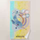Niedlicher magischer Sea Unicorn-Individuelle Name Strandtuch (Vorderseite)