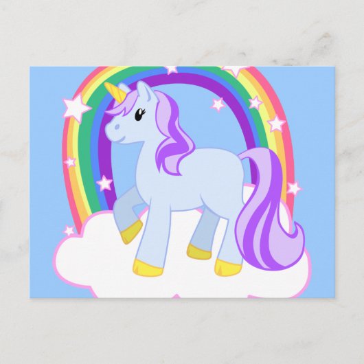 Niedlicher magischer Unicorn mit dem Regenbogen Postkarte (Vorderseite)