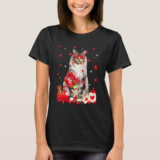 Niedlicher Maine Coon Cat Valentine Fun Katze Vate T-Shirt (Vorderseite)