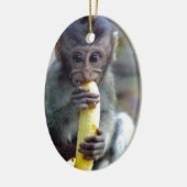 Niedlicher Makahahn mit Banane Keramik Ornament (Links)