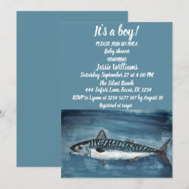 Niedlicher Makrele unter dem nautischen Blue Baby  Einladung