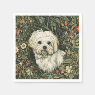 Niedlicher maltesischer Hund in einem William Morr Serviette