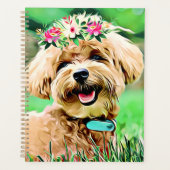 Niedlicher maltesischer Hund mit Blume Art Planer (Vorderseite)