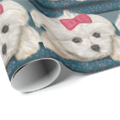 Niedlicher maltesischer Hund mit Creme-Pelz und Geschenkpapier (Rolleneckpunkt)