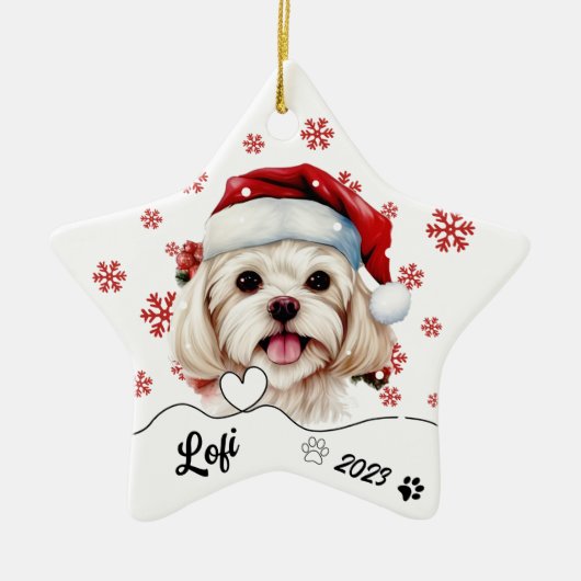 Niedlicher maltesischer Hund Personalisiert Keramik Ornament (Vorne)