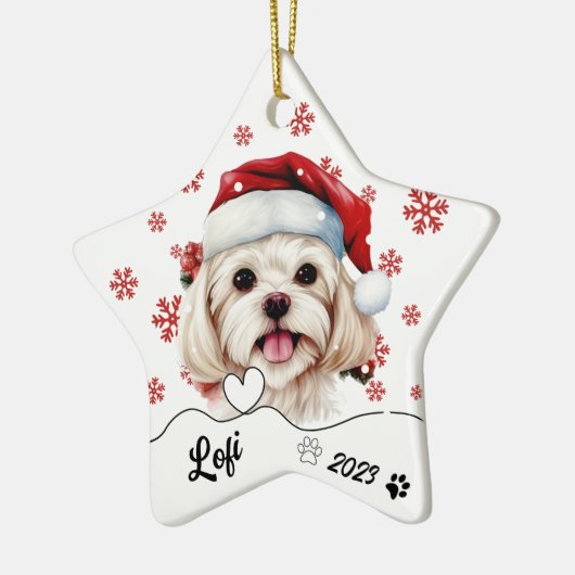 Niedlicher maltesischer Hund Personalisiert Keramik Ornament (Links)