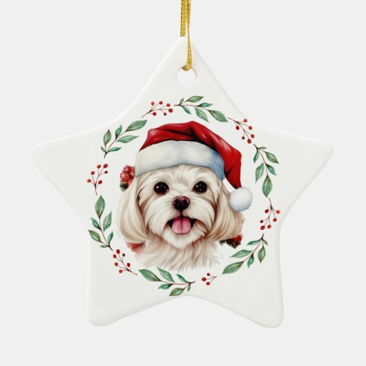 Niedlicher maltesischer Hund Personalisiert Keramik Ornament (Hinten)