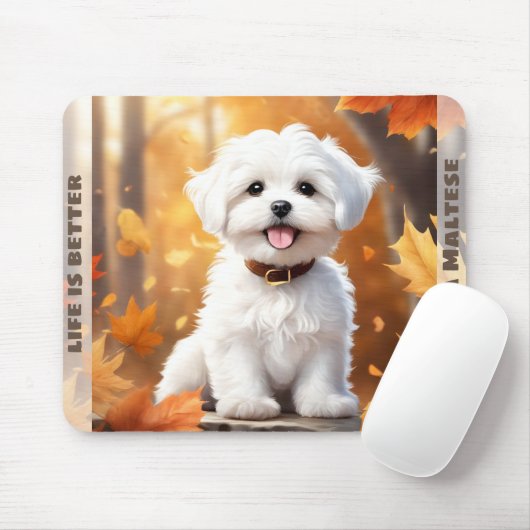 Niedlicher maltesischer Welpe Pumpkin Herbst Name Mousepad (Mit Mouse)