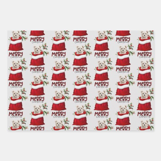 Niedlicher maltesischer Welpenhund in Holiday Gift Geschenkpapier Set (Vorderseite 2)