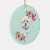 Niedlicher maltesischer Welpenhund mit Blume Wasse Keramik Ornament (Rechts)