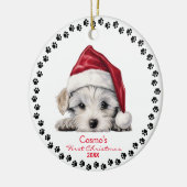 Niedlicher maltesischer Welpenhund Weihnachtsmannm Keramik Ornament (Links)