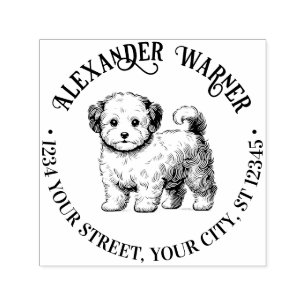 Niedlicher Maltipoo Dog Rücksendeadresse Stehender Permastempel