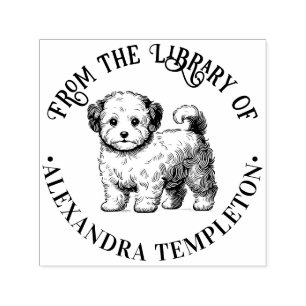 Niedlicher Maltipoo Dog Stehender Bibliotheksname Permastempel