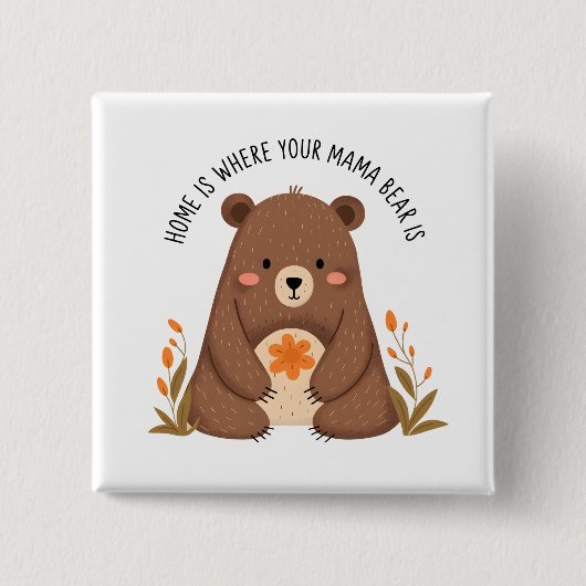 Niedlicher Mama-Bär mit Blume Button (Vorderseite)