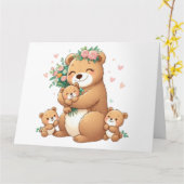 Niedlicher Mama-Bär mit drei Naben Karte (Gelbe Blume)