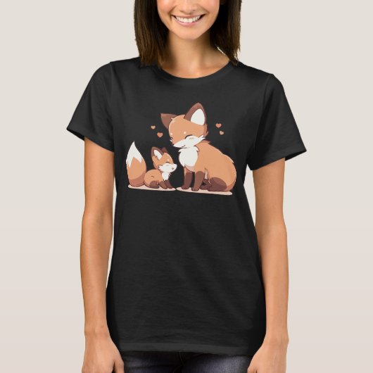 Niedlicher Mami und Babyfuchs T-Shirt (Vorderseite)