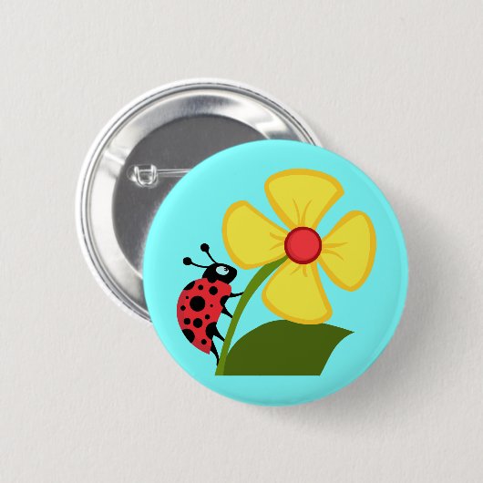 Niedlicher Marienkäfer auf einer gelben Blume Button (Vorne & Hinten)