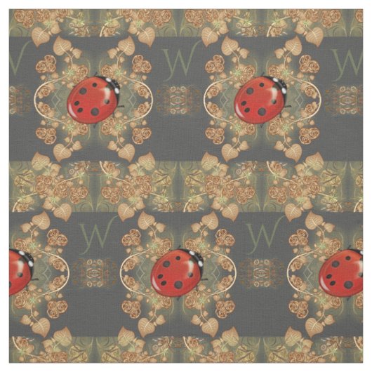 Niedlicher Marienkäfer und Reben mit Monogramm Stoff (Muster)