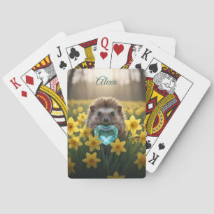 Niedlicher März-Igel mit Aquamarin-Herz Spielkarten