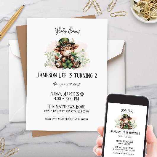 Niedlicher März St Patricks Highland Cow Geburtsta Einladung